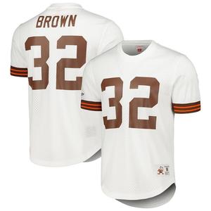 Мужская футболка Mitchell & Ness Jim Brown White Cleveland Browns с именем и номером вышедшего на пенсию игрока в сетку, цвет Brn White