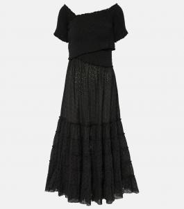 Платье миди из хлопка со сборками Soledad Poupette St Barth, черный