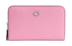 COACH Кошелёк на молнии из гладкой кожи пастельных тонов для женщин серебристый и ярко-розовый