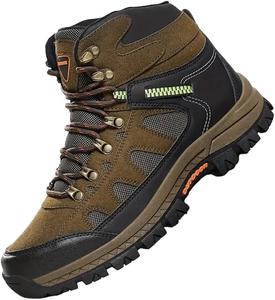 Мужские высокие модные туристические ботинки - удобные и прочные с противоскользящей подошвой из ТПР, шнуровка, зелено-черный камуфляжный узор для активного отдыха на природе, для ношения в любое время года Clolinde