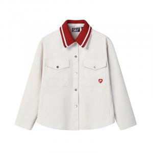 FILA Куртка CNY для женщин, белый песок, серый лацкан, умеренный рабочий стиль