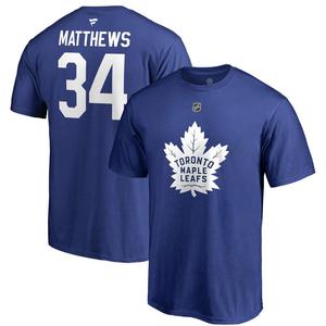 Мужская синяя футболка с фирменным логотипом команды Auston Matthews Toronto Maple Leafs с аутентичным именем и номером Fanatics
