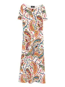 Миди-платье из стрейч-кади с цветочным узором "пейсли" Etro, нейтральный