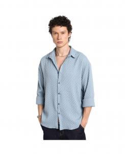 Мужская рубашка оверсайз василькового цвета с кубической текстурой Campus Sutra, Blue