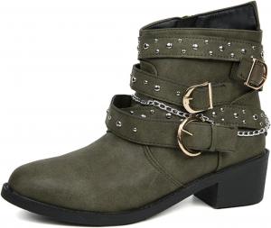 Кавбойские ботильоны для женщин с толстым средним каблуком, ботильоны до щиколотки с пряжкой, короткие кожаные ботинки больших размеров, мотоциклетные ботинки, ковбойские ботинки Generic, Green