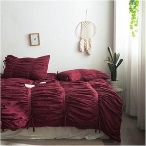 KYTGFH Комплект постельного белья Cotton бело-красный плиссированный Red