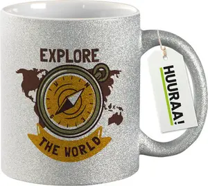 Кружка Huuraa Glitter Mug Explore the World Compass Gift, 330 мл, серебряная, подарок Explore the World Hellweg Druckerei