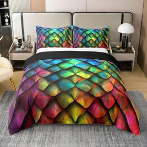 Erosebridal Хлопковый комплект постельного белья с принтом морской чешуи и подводного мира, Blue Yellow Red