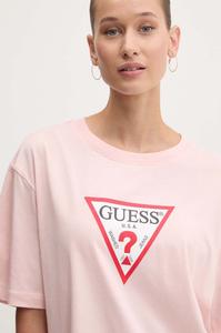 Хлопковая футболка Guess Jeans, розовый