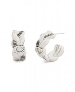 Серьги-кольца с плетеным узором С и искусственными камнями COACH, Rhodium