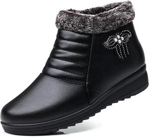 Женские зимние сапоги с утеплителем из меха, с боковой молнией, комфортные, легкие, с мягкой подошвой, противоскользящие, короткие ботинки для мам, для прогулок на улице и кемпинга QEOSNBX, Black