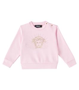 Толстовка из хлопкового джерси с надписью Малышка Медуза Versace Kids, Pastel Pink + Gold