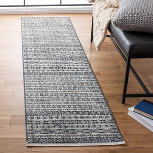 Ковер-дорожка SAFAVIEH, 92 x 305 см, Herat Collection, Ivory & Black, марокканский бохо дистресс дизайн, не линяет и прост в уходе, идеален для помещений с высокой проходимостью в гостиной, спальне (HRT370G)