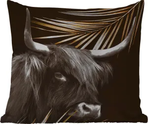 Подушка для улицы - Шотландский горный скот - Золото - Папоротник - 50 x 50 см - Водонепроницаемая - Подушка для отдыха - Удобная - Подушка с рисунком MuchoWow