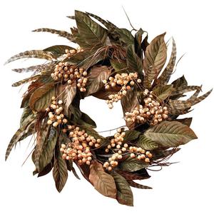 почти натуральный венок из перьев и ягод Nearly Natural, зеленый