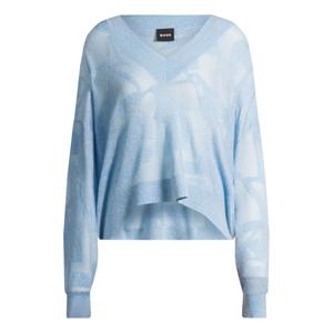 Свитер с V-образным вырезом из цветочного жаккардового трикотажа BOSS, светло-голубой