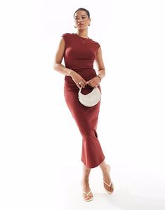 Платье миди из полиамида с открытой спиной красного цвета Pull&Bear