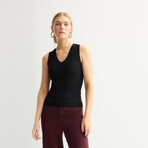 Облегающий рифленый топ с v-образным вырезом Nine West, черный