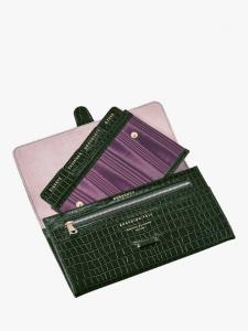 Кожаный дорожный кошелек Croc Effect Aspinal of London, Evergreen