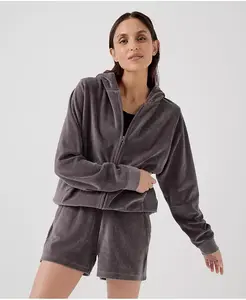 Женская толстовка с капюшоном из органического хлопка и велюра на молнии Pact, серый
