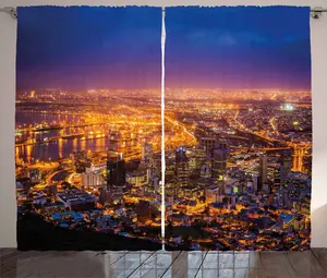 Штора ABAKUHAUS Rustic City, панорама Кейптауна, Африка, присборенная тесьма для спальни с петлями и крючками, 280 x 225 см, цвет: розовый, голубой, бархатцы Abakuhaus