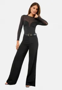 Топ с длинными рукавами и глубоким вырезом, украшенный стразами. Lipsy, Black