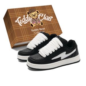 Teddy Bear Collection Скользостойкие ударопрочные износостойкие лоу-топ скейтборд кроссовки унисекс белый черный черный с белыми шнурками, цвет Black (White Shoelaces)