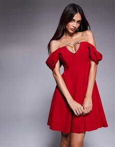 Мини-платье Goddiva Diamante с отделкой в форме сердца красного цвета