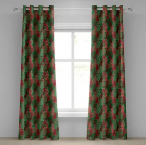 Рождественская штора на люверсах ABAKUHAUS, абстрактный рисунок сосен с завитками, точечный рисунок, пэчворк, декоративная двухпанельная штора, 280 см x 260 см, темно-кораллово-темно-зеленый Abakuhaus