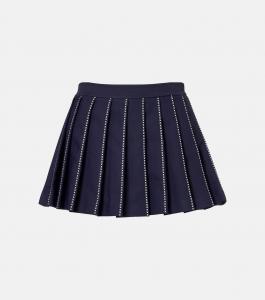 Вышитая плиссированная теннисная юбка Tory Burch, Deep Navy