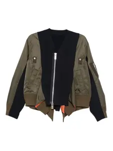 Куртка-бомбер с трикотажными вставками SACAI, коричневый