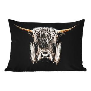 Подушка для улицы MuchoWow - Шотландский горец - Золото - Рога - Черно-белый - Корова - Животные - 50x30 см - Устойчивость к атмосферным воздействиям - Подушка для отдыха - Чехол на подушку - Хлопчатобумажная ткань - Декоративные наволочки, мультиколор