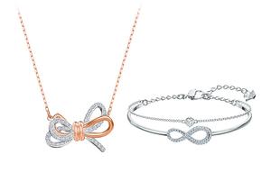 LIFELONG BOW&SWA INFINITY Женские ожерелья Swarovski, белый золотой браслет/розовое золото ожерелье