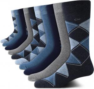 Мужские носки Calvin Klein под повседневную одежду - 10 пар мягких хлопковых носков для мужчин - классический комфорт, манжеты, смешанный узор, Navy Argyle
