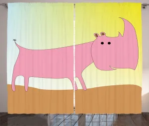 Штора ABAKUHAUS Animal Rustic, мультяшный эскиз рогатого зверя, универсальные ленточные шторы для гостиной с петлями и крючками, 280 x 225 см, нежно-розовый с разноцветным узором Abakuhaus