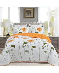 Комплект одеял с цветочным принтом из 3 предметов из 100% хлопка, комплект легкого покрывала King MarCielo, желтый