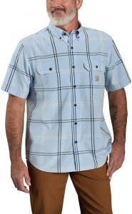 Carhartt мужская 106140 свободного кроя среднего веса короткий рукав клетчатая рубашка, Fog Blue