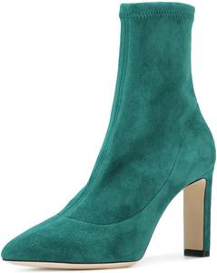 Женские модные ботильоны XYD с закрытым острым носком, на высокой массивной квадратной подошве, для вечеринок и офисной одежды, Green