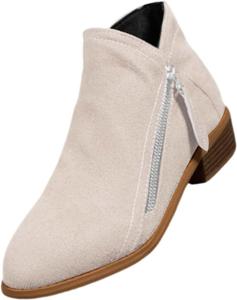 Ботинки для детей и женщин, ботильоны с боковой молнией, модные короткие замшевые на низком каблуке, тонкий массивный квадратный каблук Generic, White