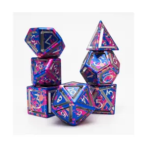 Набор из полиэстера с тройной клеткой — синий, розовое золото и розовый (7), Aluminium Caged Dice