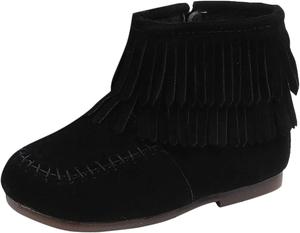 Детские ботинки EnJoCho для девочек 12 мес.-6 лет, замшевые ботинки с кисточками, на молнии сбоку, короткие ботинки для зимнего снега, 5.5-6Years Black-6#B