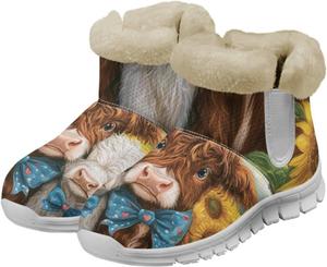 Зимние ботинки Chaqlin Sunflower с подсолнухом, женские укороченные противоскользящие сапоги с плоским каблуком, теплые, устойчивые к холоду, для улицы, West Highland Cattle Sunflower