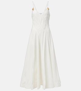 Платье миди из смесового хлопка со вставками Bottega Veneta, Chalk