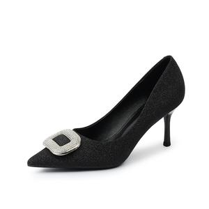 Туфли на тонком каблуке высотой 7,5 см для женщин Qiandongmeili, Black