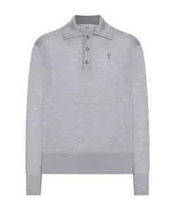 Серая шерстяная рубашка-поло с вышивкой. Ami Paris, серый