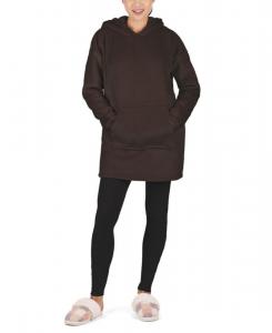 Женский домашний халат из велюра с капюшоном и подкладкой из искусственной овчины MeMoi, Dark Brown