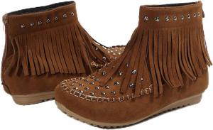 Женские ковбойские ботильоны с бахромой из искусственной замши, короткие ботинки на низком каблуке с кисточками, ретро стиль, зимние Generic, Coffee-B