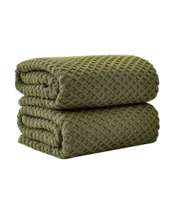 Быстросохнущее хлопковое банное полотенце большого размера с ромбовидной вафельной текстурой, 2 предмета, 173 см x 89 см Linery & Co, оливковый