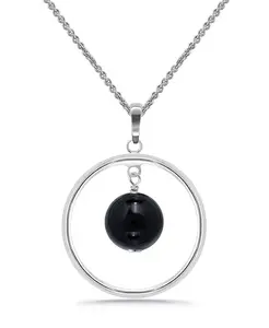 Посеребренное ожерелье с подвеской в виде круга из натуральных камней Macy'S, onyx