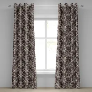 Шторы на люверсах из дамасской ткани ABAKUHAUS, полевые цветы с симметричными листьями, винтажная композиция, завитки и вихри, декоративные двухпанельные шторы, 280 см x 175 см, темно-коричневый кремовый цвет